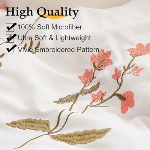 Move Over Embroidered Floral Pillowcases King Size Set of 2, Soft Microfiber - Image 4
