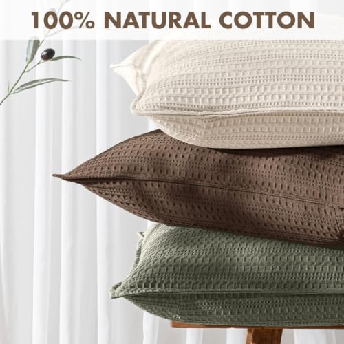 Decorative Waffle Euro Sham Pillow Covers 26x26 Brown 2 Pack - Image 3
