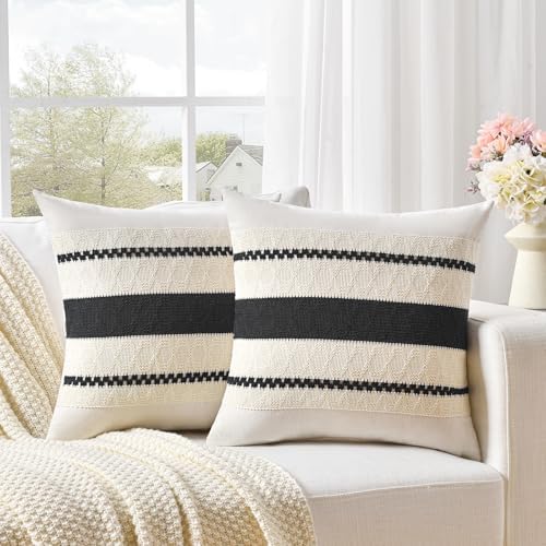 Fancy Homi Set of 1 Boho Black Decorative Throw Pillow Cover 16x16 Inch - Image 2
