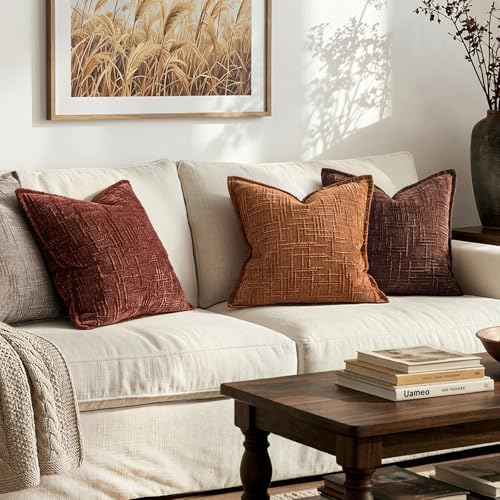 MIULEE Slubby Textured Decorative Fall Throw Pillow Covers Rust 20x20 - Image 7