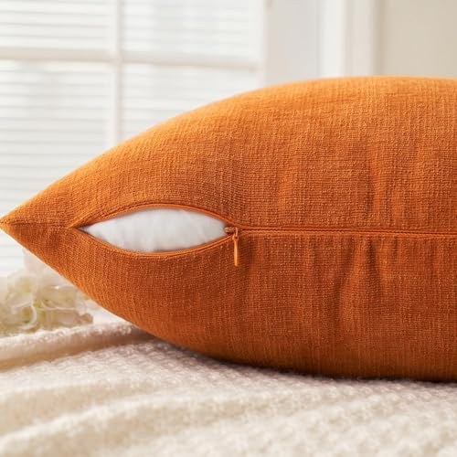 MIULEE Fall Orange Chenille Couch Lumbar Throw Pillow Covers - Image 3