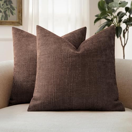 MIULEE Textured Chenille Throw Pillow Covers 22x22 Inch Red Brown by MIULEE