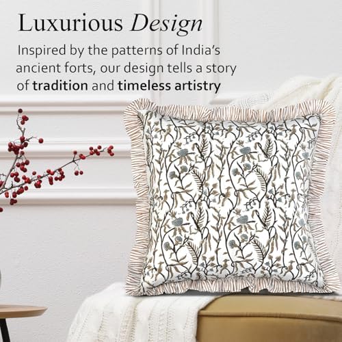 CPC Cocoa Vine Hand Block Print 100% Cotton Ruffle Throw Pillow Cover 20x20 inch - Image 4