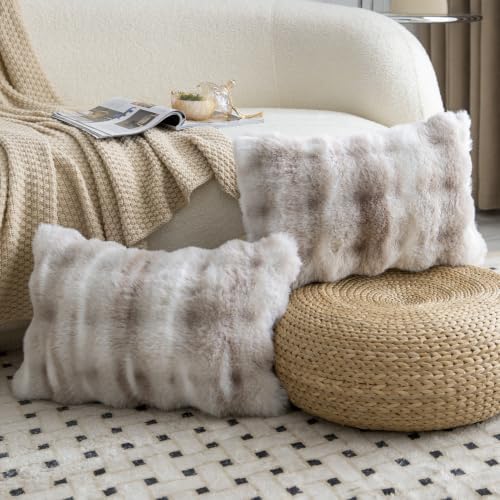 MADIZZ Pack of 2 Thick Plush Faux Wool Throw Pillow Covers Soft Boho Throw - Image 2
