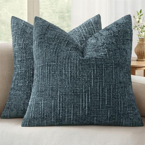 MIULEE Chenille Textured Throw Pillow Covers Blue 20x20 Set of 2 by MIULEE