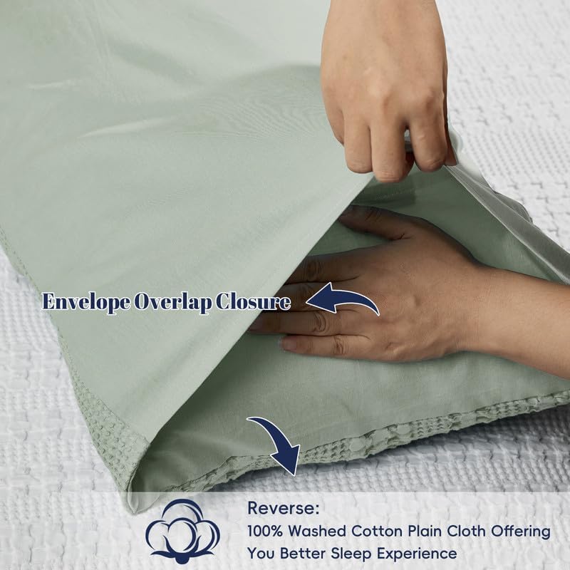 PHF Cotton Waffle Pillow Shams Queen Size 20" x 30", Mint Green, No Insert - Image 4
