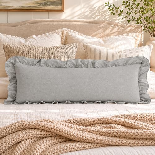 JoraLion Ruffled Lumbar Pillow Cover 14x36 Solid Light Gray by JoraLion
