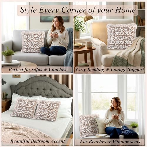 Ridhi Oak Brown Block Print Ruffle Pillow Covers 24x24 Inch Set of 2 - Image 6