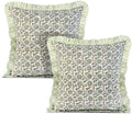 Ridhi Bloom Bubbles Block Print Ruffle Pillow Covers 24x24 Inch Set of 2 by Ridhi
