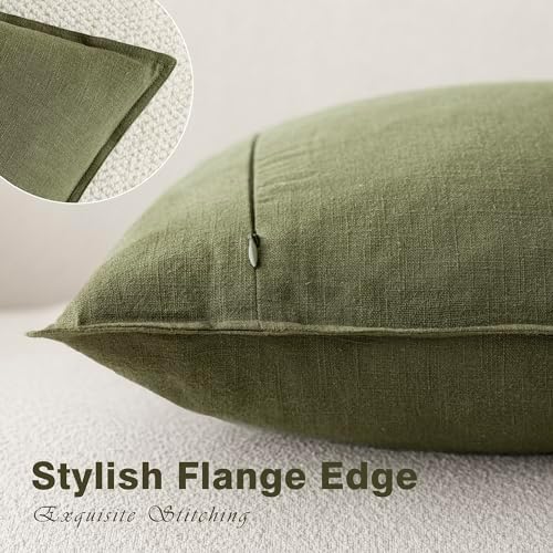 Foindtower Linen Solid Decorative Throw Pillow Covers 26x26 Olive Green - Image 3