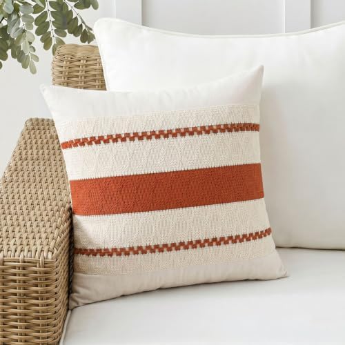 Fancy Homi Set of 2 Boho Burnt Orange Decorative Throw Pillow Cover 22x22 Inch - Image 7