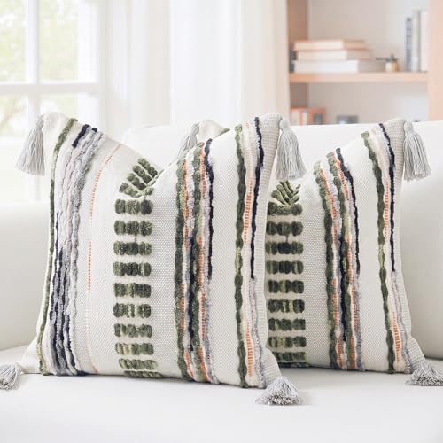 NUYECY Boho Throw Pillow Covers 16x16 Aesthetic Neutral Boucle Couch Pillow by NUYECY