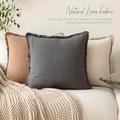Foindtower Decorative Linen Fringe Lumbar Throw Pillow Covers 12×20 Gray - Image 6