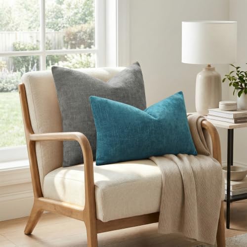 decorUhome Chenille Throw Pillow Covers 26x26 Set of 2, Dark Teal - Image 4