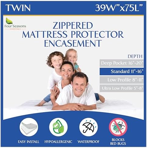 Twin Size Zippered Bed Bug Mattress Protector Waterproof Encasement by FourSeasonsEssentials