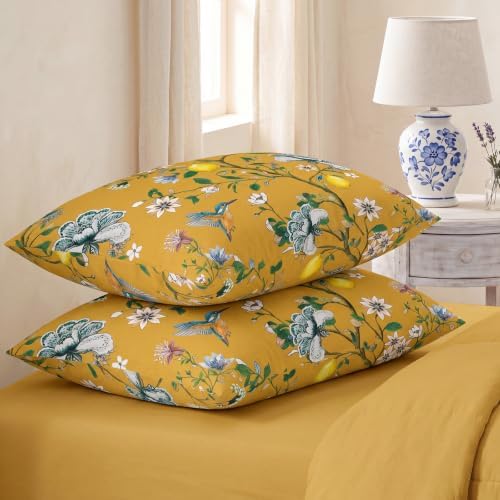 Bedorm 100% Cotton Pillowcases Set of 2 Queen Size Floral Pillow Cover Vinatge - Image 4