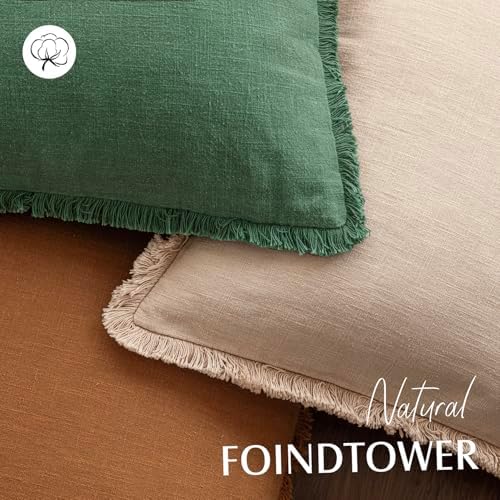 Foindtower Decorative Linen Fringe Throw Pillow Covers 16×16 Pine Green - Image 4