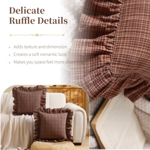 Gingham Throw Pillow Covers 18x18, Rust Red & Brown Plaid - Image 6