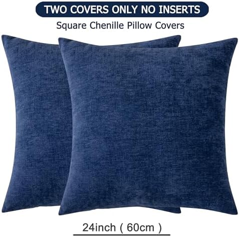 GAWAMAY Navy Blue Chenille Throw Pillow Covers 24x24 Set of 2 - Image 2