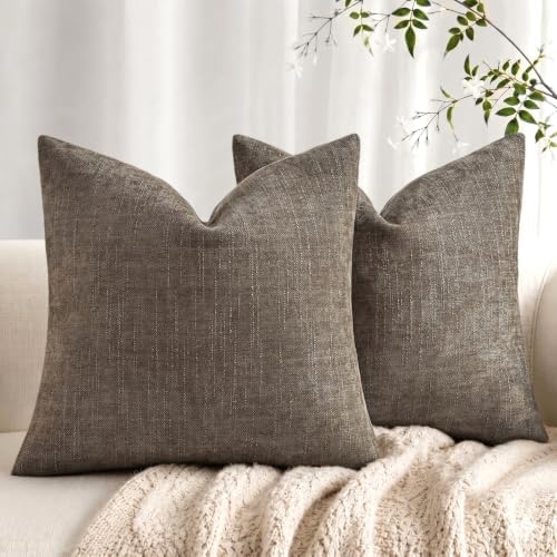 decorUhome Chenille Throw Pillow Covers 16x16 Set of 2, Taupe Grey by decorUhome