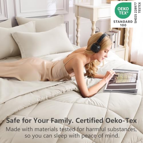 CozyLux Full Comforter Set 82"x86" Beige - Image 3