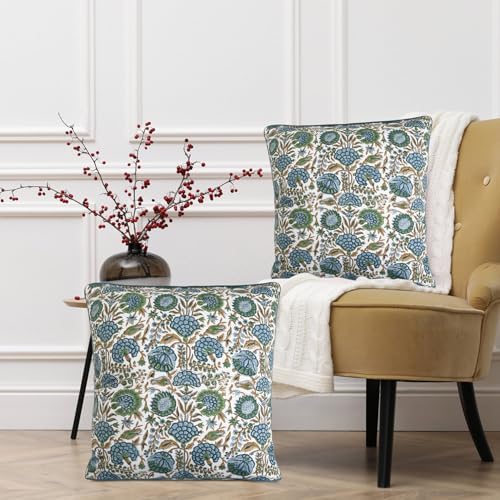 Ridhi Block Print Asparagus Green Pillow Cover 20" x 20" Decorative Couch - Image 5