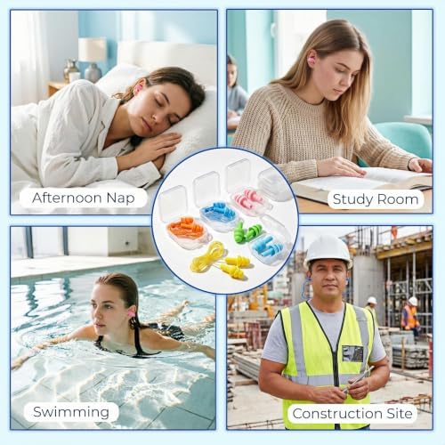 Noise Cancelling Earplugs 6 Pairs Corded & Cordless Silicone - Image 3
