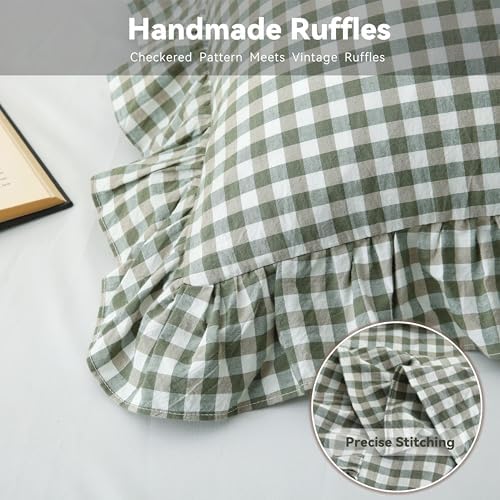 Sage Green Gingham Body Pillow Cover 20x54, Ruffled Cotton Sham - Image 5