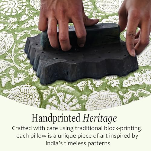 CPC Olive Bloom Hand Block Print 100% Cotton Ruffle Throw Pillow Cover 20x20 - Image 4