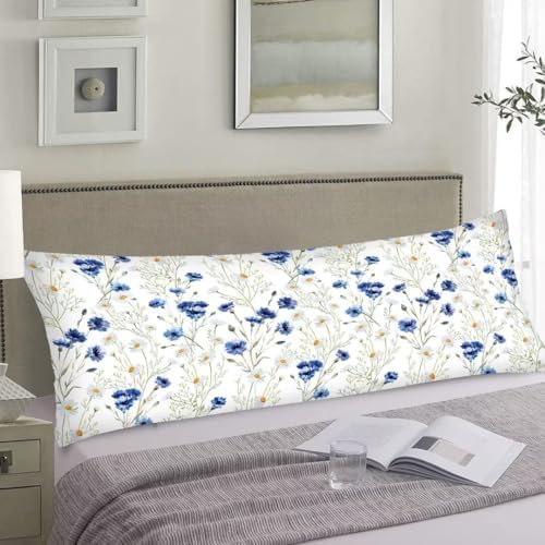 Florals Body Pillow Cover 20x54, Flower Blooms Wildflowers Poppy and Daisy - Image 2