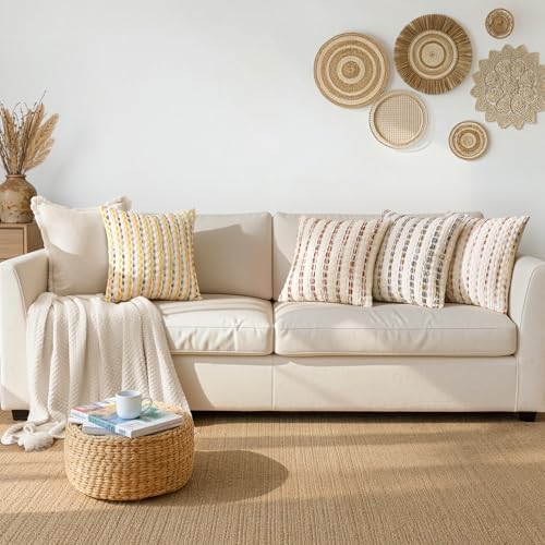ANRODUO Boho Chenille Decorative Pillow Covers 20x20 Set of 2 Brown White - Image 6