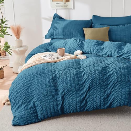 HYMOKEGE Teal California King Comforter Set Seersucker 7 Pieces, All Season - Image 2