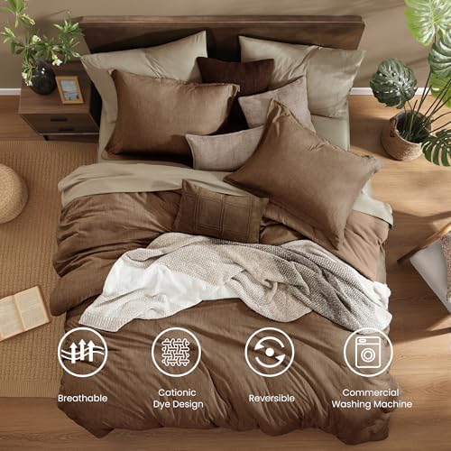 Monbix Oversized King Comforter Set 7 Pieces Brown Bed in a Bag - Image 2