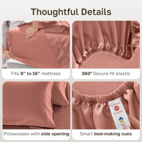 California Design Den Luxury 600 Thread Count Full Bed Sheets, Terracotta - Image 4