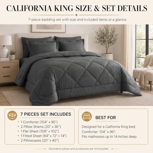 CozyLux California King Comforter Set 104"x96", 7 Piece, Dark Grey - Image 5