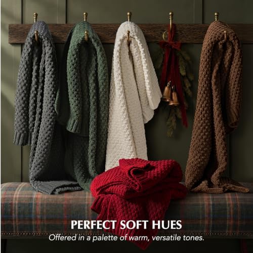 EVERGRACEHOME Chunky Chenille Knit Throw Blanket, 90 x 90, Classic Red - Image 7
