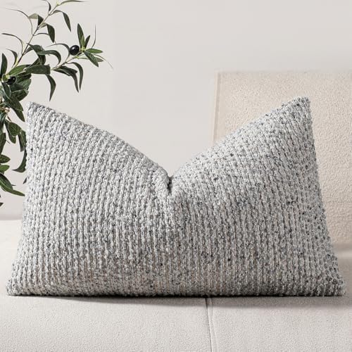 DEZENE 12x20 Blue Lumbar Pillow Cover Textured Boucle Striped Chic Morden Boho by DEZENE