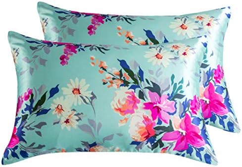 Floral Printed Satin Pillowcase, Queen Cooling Pillow Cases Set of 2 by LCBD