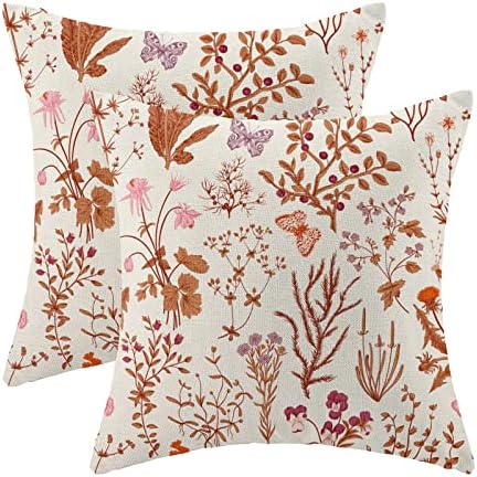 AEIOAE Fall Pillow Covers 18x18 Inch Set of 2, Burnt Orange Wild Flower Plant by AEIOAE