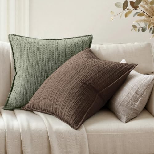 Decorative Waffle Euro Sham Pillow Covers 24x24 Brown 2 Pack - Image 2