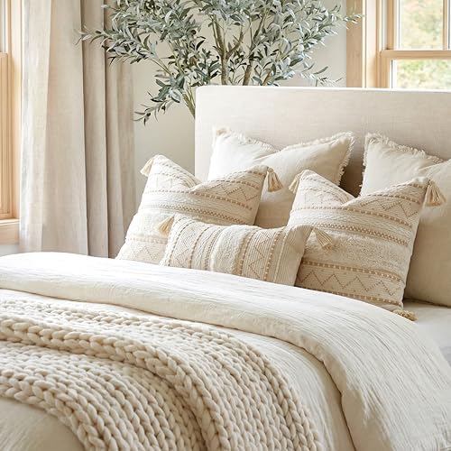 BlissBlush 20X20 Throw Pillow Cover, Cream Neutral Beige Square Decorative - Image 5