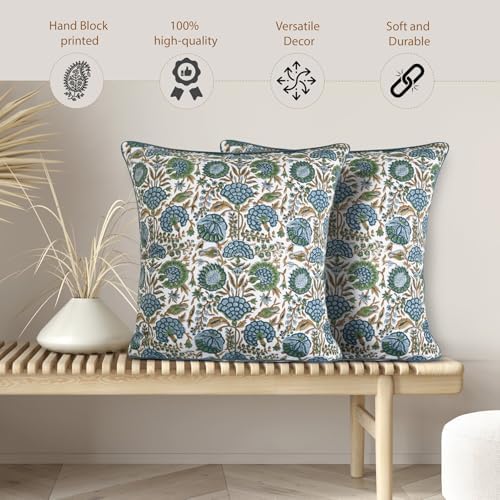 Ridhi Block Print Asparagus Green Pillow Cover 20" x 20" Decorative Couch - Image 6