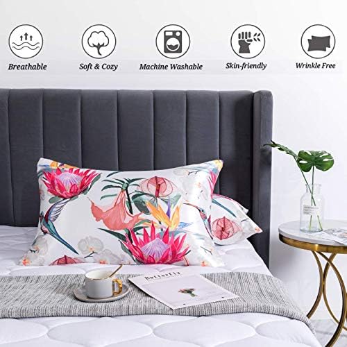 Floral Printed Satin Pillowcase, Queen Cooling Pillow Cases Set of 2 - Image 2