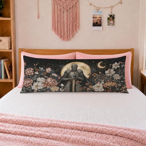 Medieval Witchy Moon Dark Floral Knight 20x54 Body Pillow Cover, Whimsical Dark - Image 2