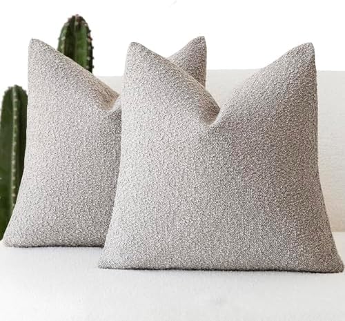 Foindtower Decorative Textured Boucle Throw Pillow Cover 20x20 Neutral Grey by Foindtower