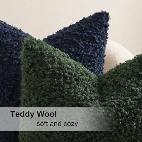 decorUhome Sherpa Decorative Throw Pillow Covers 22x22 Set of 2 Navy Blue - Image 4