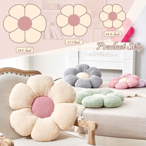 Kcvvcr White Brown Flower Pillow, 14.9" Cute Flower Shaped Floor Pillow - Image 2