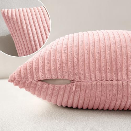 MIULEE Decorative Corduroy Throw Pillow Covers Set of 2 16x16 Pink - Image 5