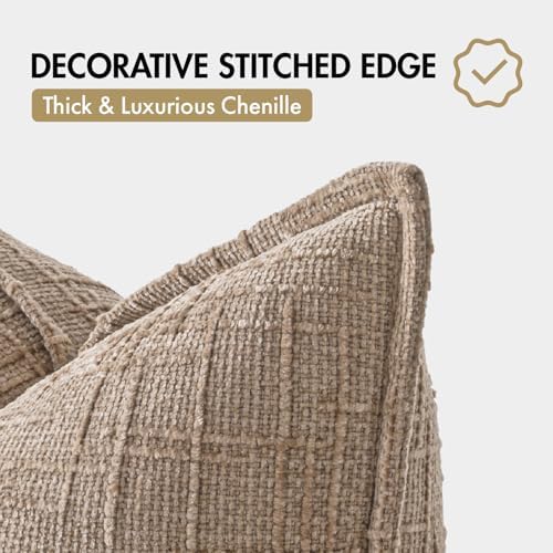 MIULEE Slubby Textured Decorative Euro Throw Pillow Covers Oatmeal 24x24 - Image 7