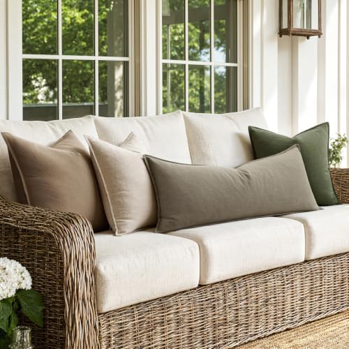 MIULEE Decorative Linen Lumbar Pillow Cover 14x36 Inch Tan Taupe - Image 6